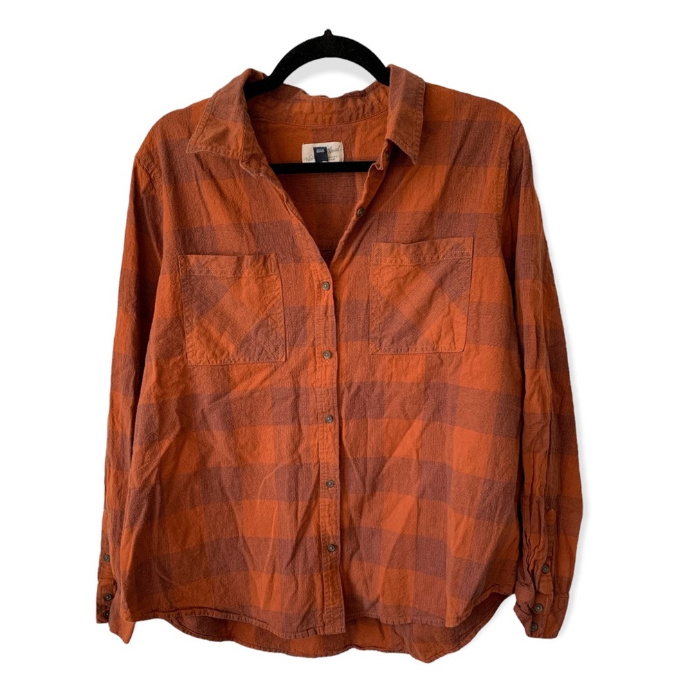Universal Thread Orange Brown Relaxed Button Down… - image 1